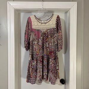 Umgee Women's Pink Paisley Print Tunic Dress Size Small  NWOT